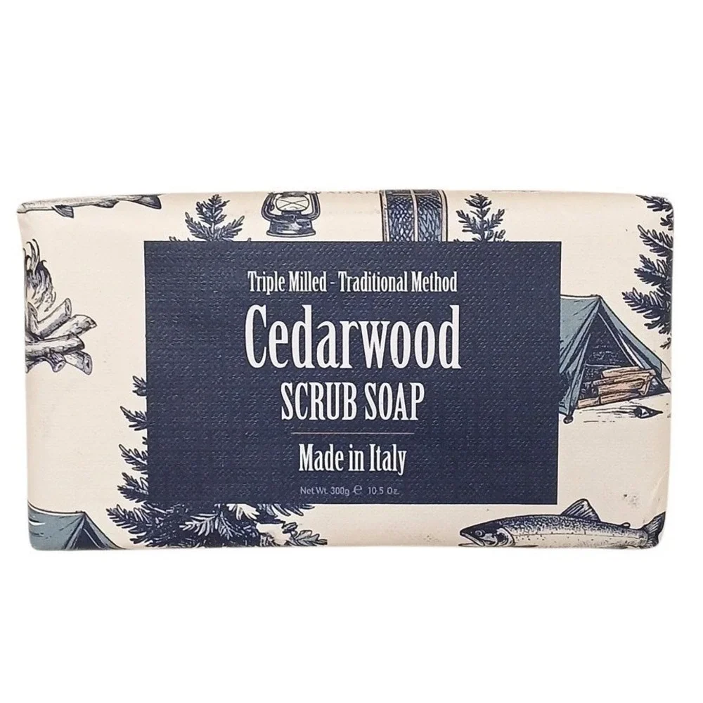 Italian CEDARWOOD Mens Bar Scrub Soap Luxury Triple Milled Body Hands Masculine